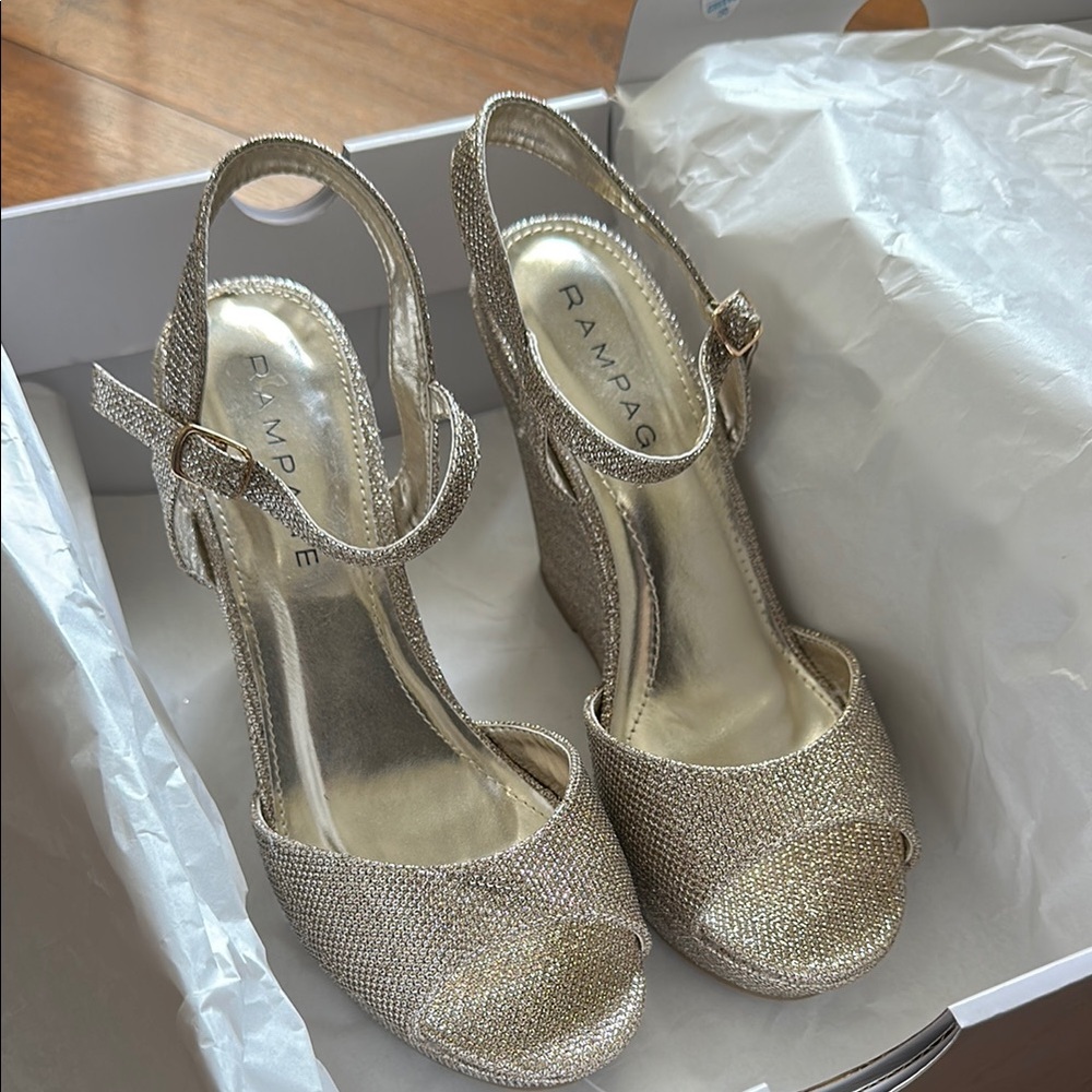 Rampage Gold Wedge Sandals with Ankle Strap